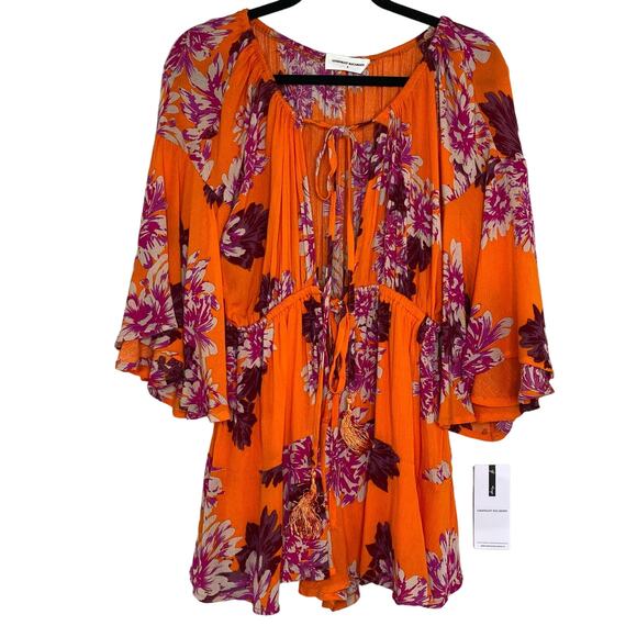 Goodnight Macaroon NWT Orange Floral Boho Romper Small - Picture 2 of 11